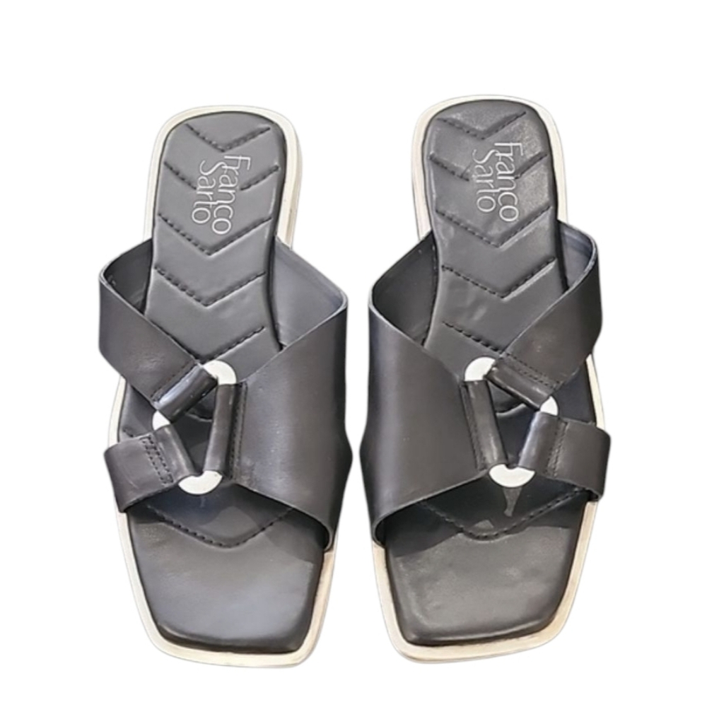 FRANCO SARTO Molana Leather Sandals 7.5 Slides Minimalist Buckle Square Toe - Picture 3 of 15